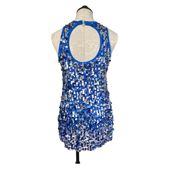 Revolution Dance Costume Blue & Silver Sequins  Sleeveless Tunic Size Med Adult - Picture 4 of 11